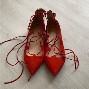 J Crew Red Tie Up Flats Size 9